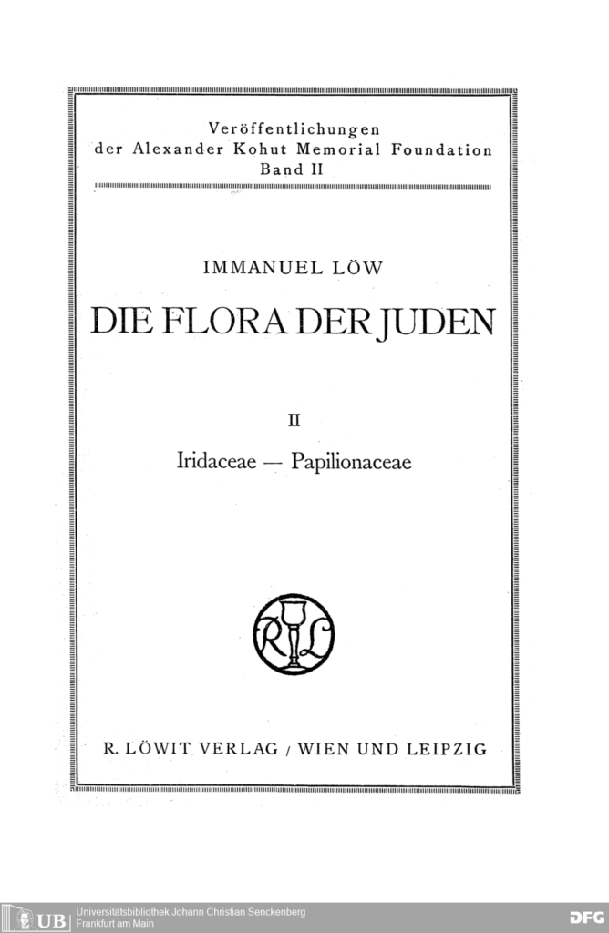 2. שער הכרך השני של "צמחי היהודים" [Die Flore der Juden]